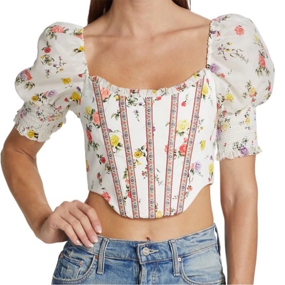 Alice + Olivia Audie Floral Puff-Sleeve Corset Top 6